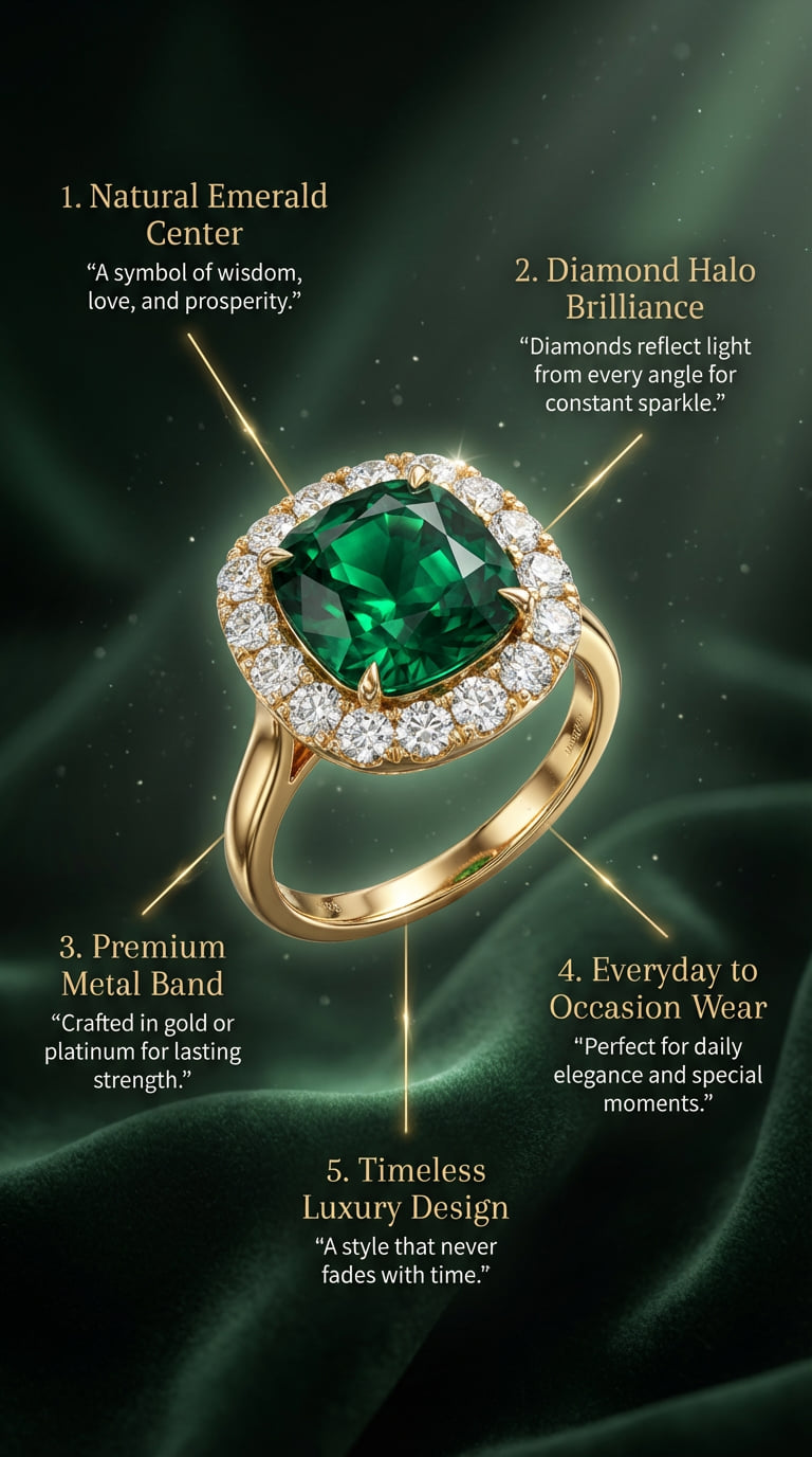 Emerald ring with diamonds