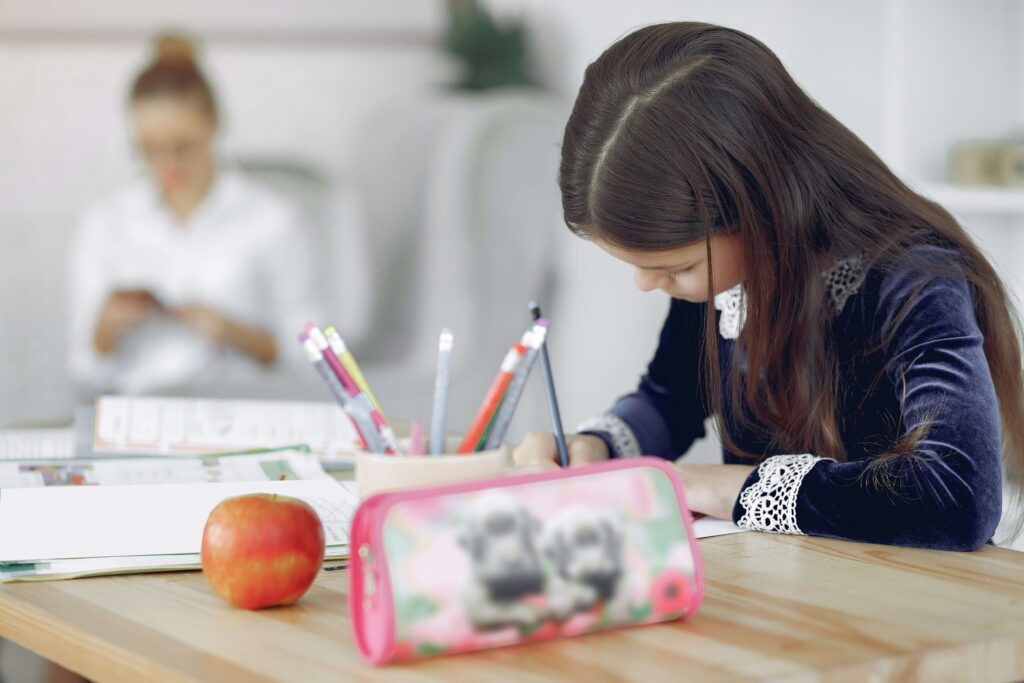 Mother and child studying